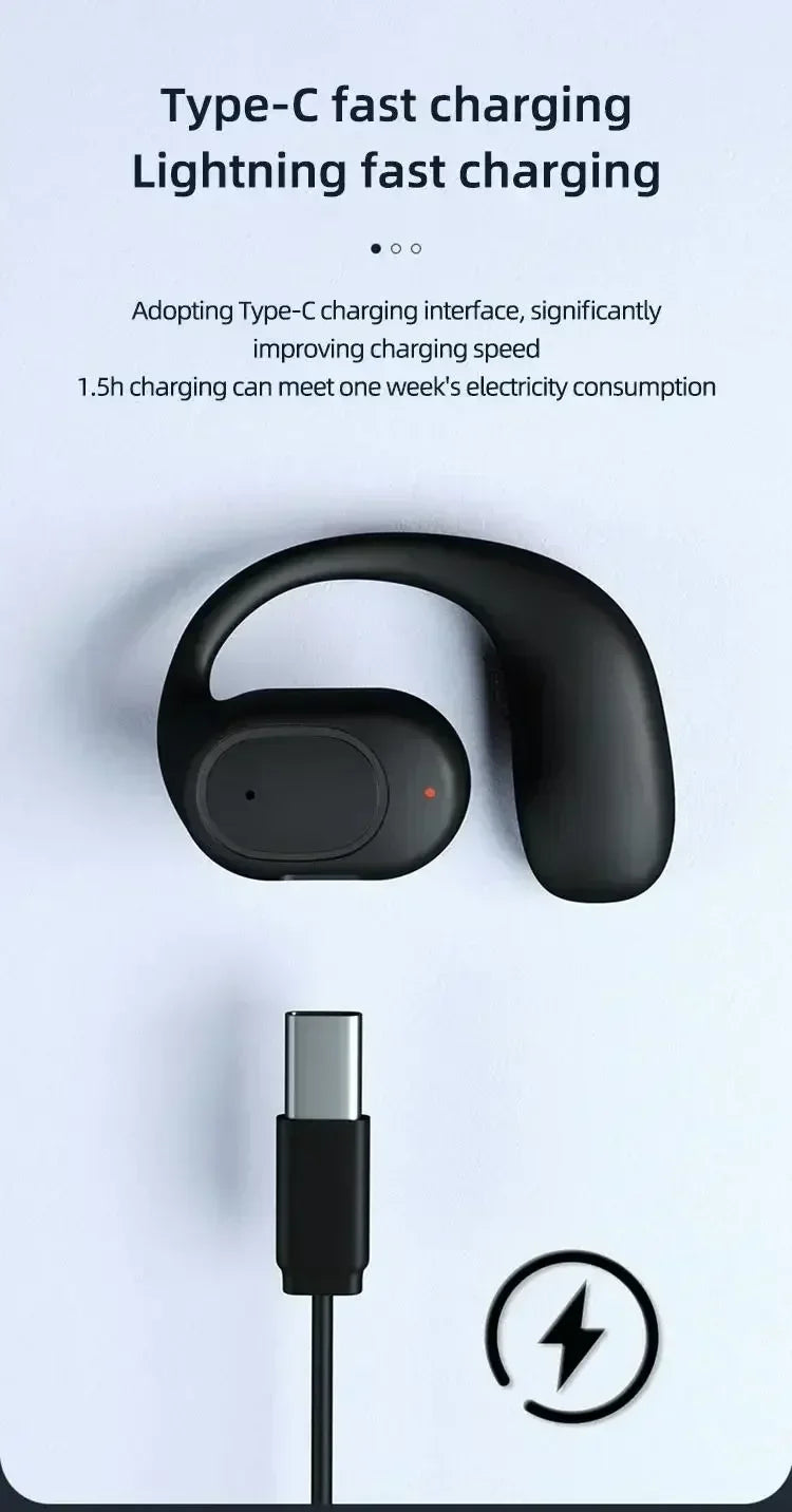KY2 Single Wireless Earphones Air Conduction OWS Headphone HiFi Ear-Hook Music Sports Noise Cancel Headset For All Smartphones