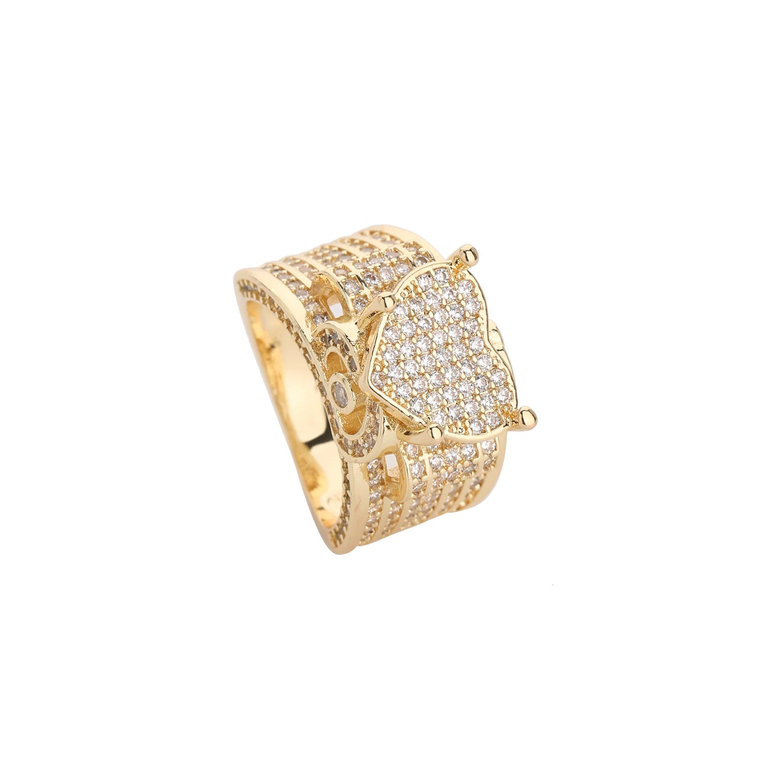 Free Shipping Item Original Charming Women's Shining Pure Heart-Shaped Love Ring 14K Gold Plated Brass New Year Gift