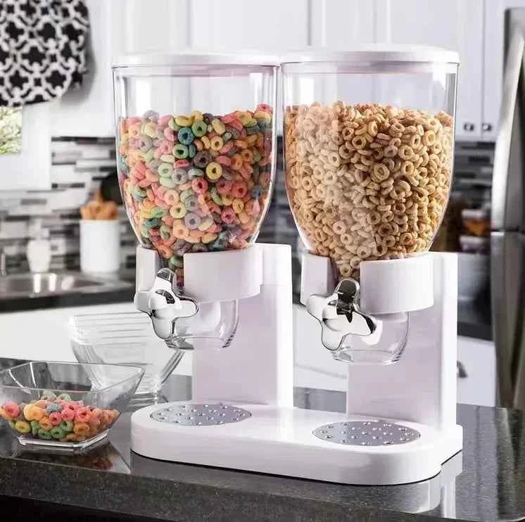 Dry Food Dispenser Dual Control Dry Food Cereal Dispenser Storage Boxes Food Container Round