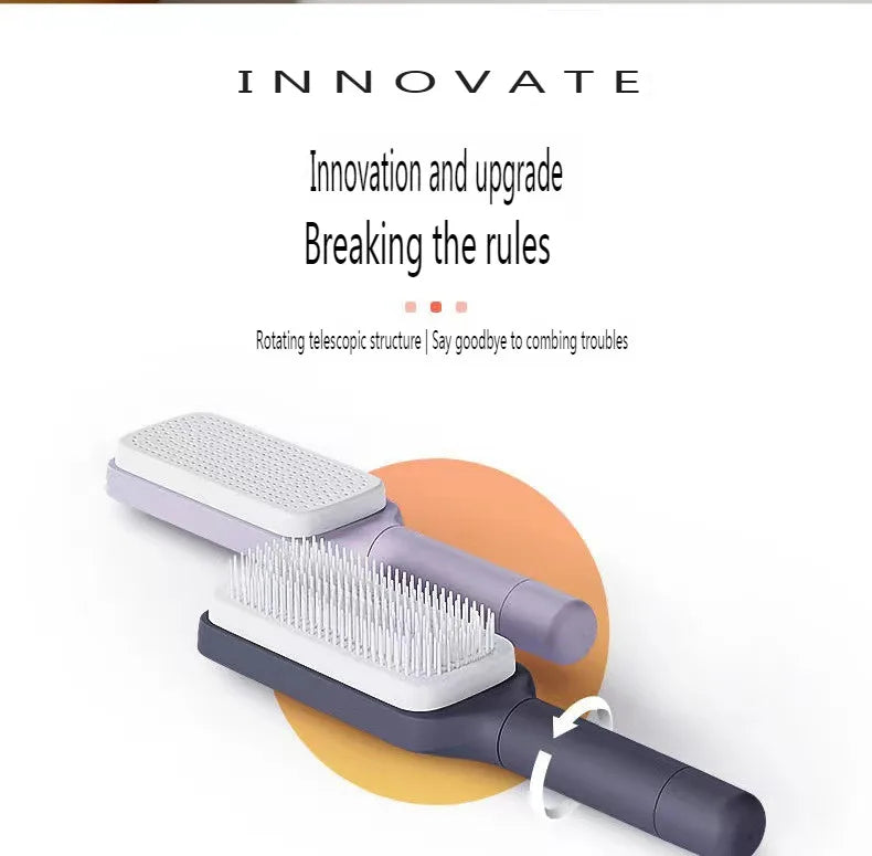 202419-Self Cleaning Hairbrush Women Hair Brush One-key Cleaning Hair Loss Airbag Scalp Massage Comb Anti-Static Hairbrush