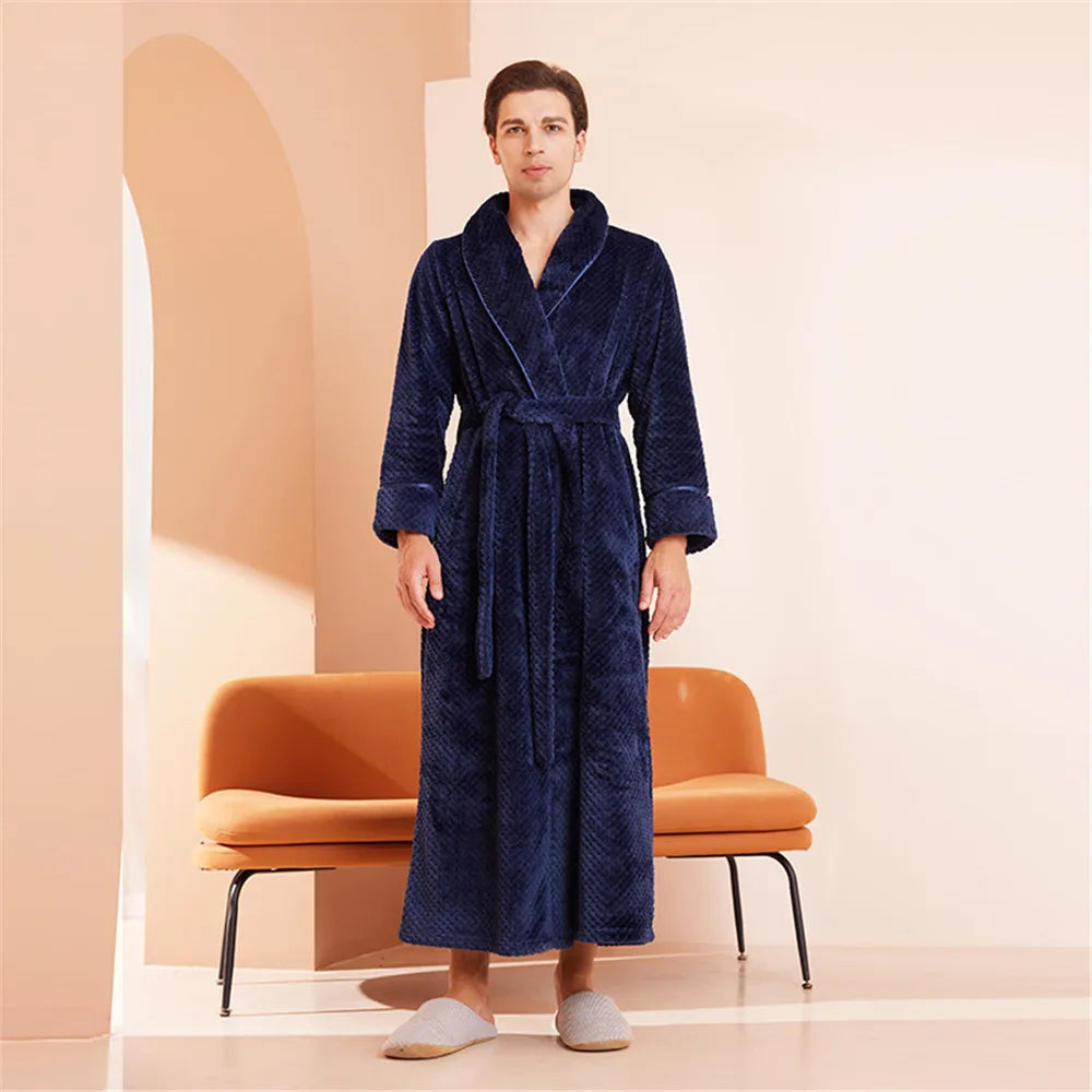 White Thickened Couple's Nightgown Women's Extended Flannel Bathrobe Couple Pajamas Casual Bathrobe Home Clothing