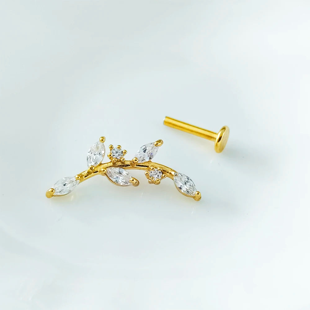 Leaf Helix Piercing Jewelry Forward Helix CZ Earring 100% 316L Stainlesss Steel Internally Threaded Tragus Stud