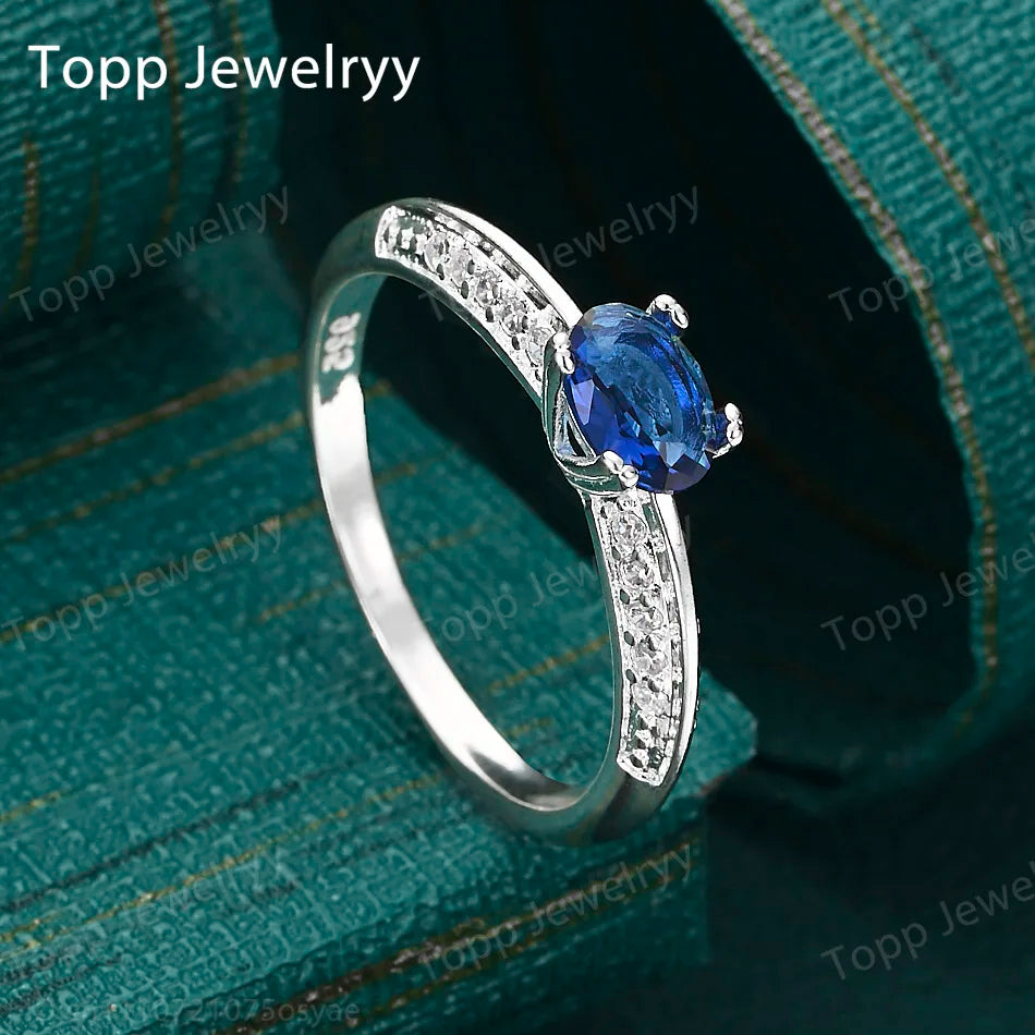 New 925 Sterling Silver Women Simple Blue Zircon Ring Fashion Party Christmas Gift Jewelry Wedding
