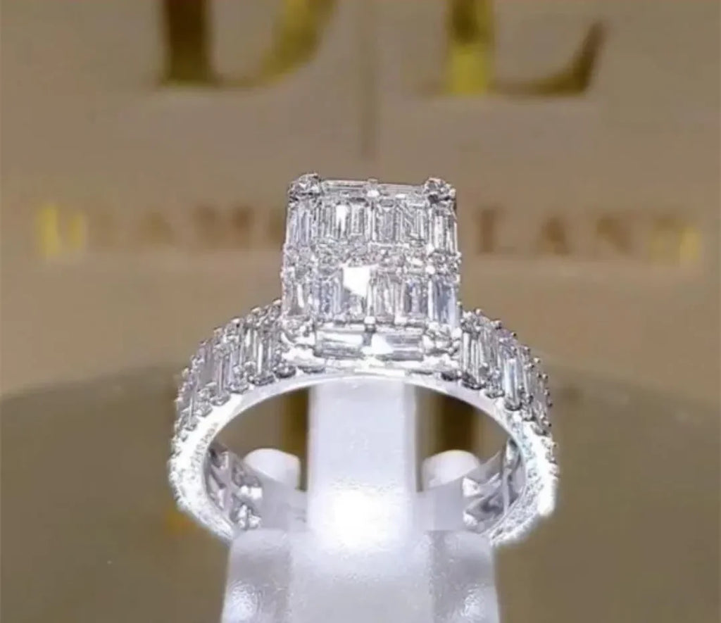 Milangirl Popular Classic Crystal Cubic Zirconia Women Ring Square Princess Cut Zircon Wedding Anniversary Present  Jewelry