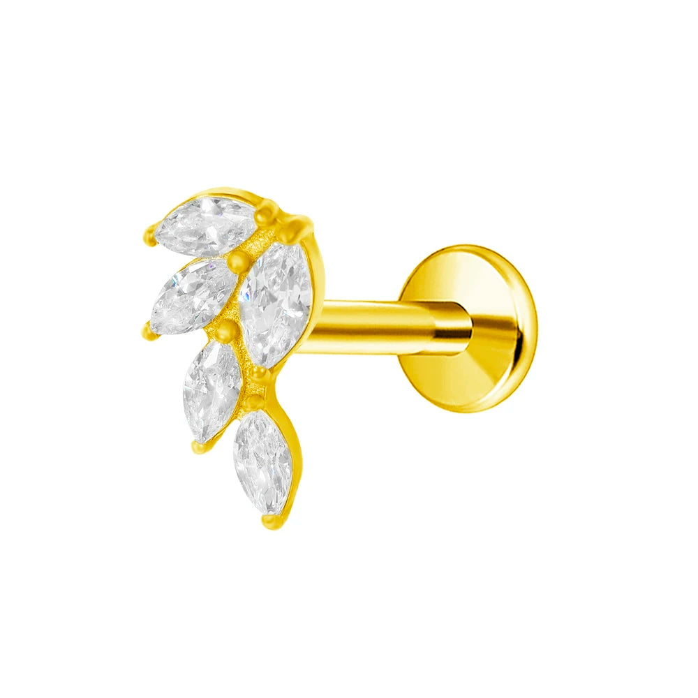 Leaf Helix Piercing Jewelry Forward Helix CZ Earring 100% 316L Stainlesss Steel Internally Threaded Tragus Stud