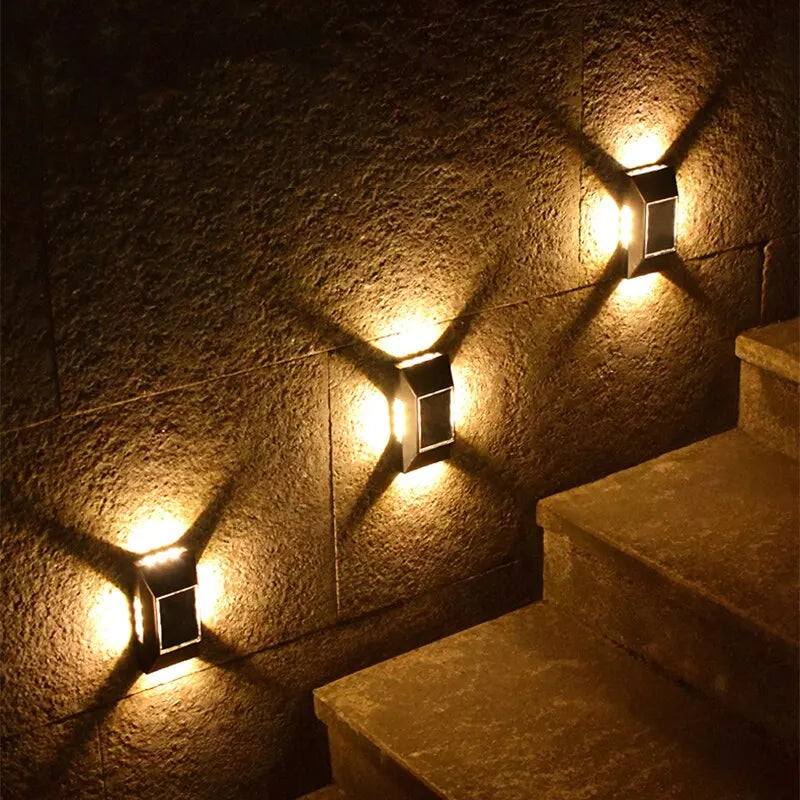 1-4pcs 12 LED Solar Wall Lamp Outdoor Waterproof Four Sides Glowing Light Staircase Villa Balcony Lighting Solar Wall Lights