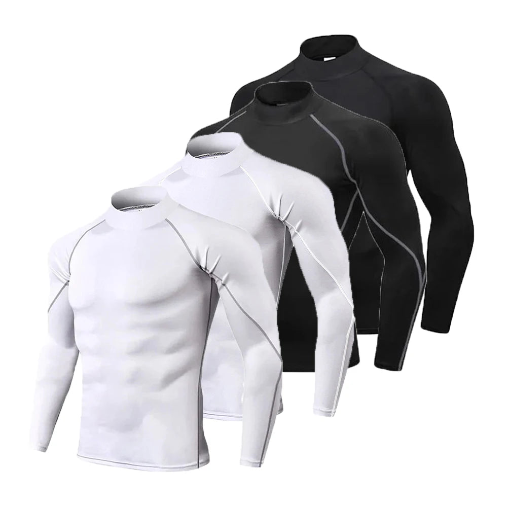 Men's Turtleneck Compression Long Sleeved Sports Fitness Tight T-shirt Running Casual Quick dry Long-Sleeved Spring and Autumn