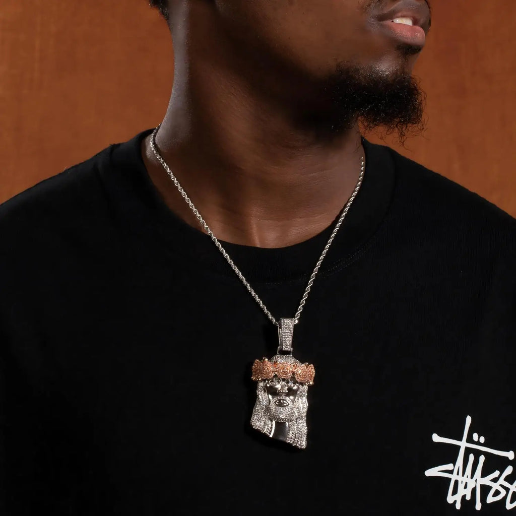 UWIN Iced Out 2 Tone Jesus Pendant Necklaces with Rose Prong Setting 5A+ Cubic Zirconia Charms Fashion Jewelry for Gift