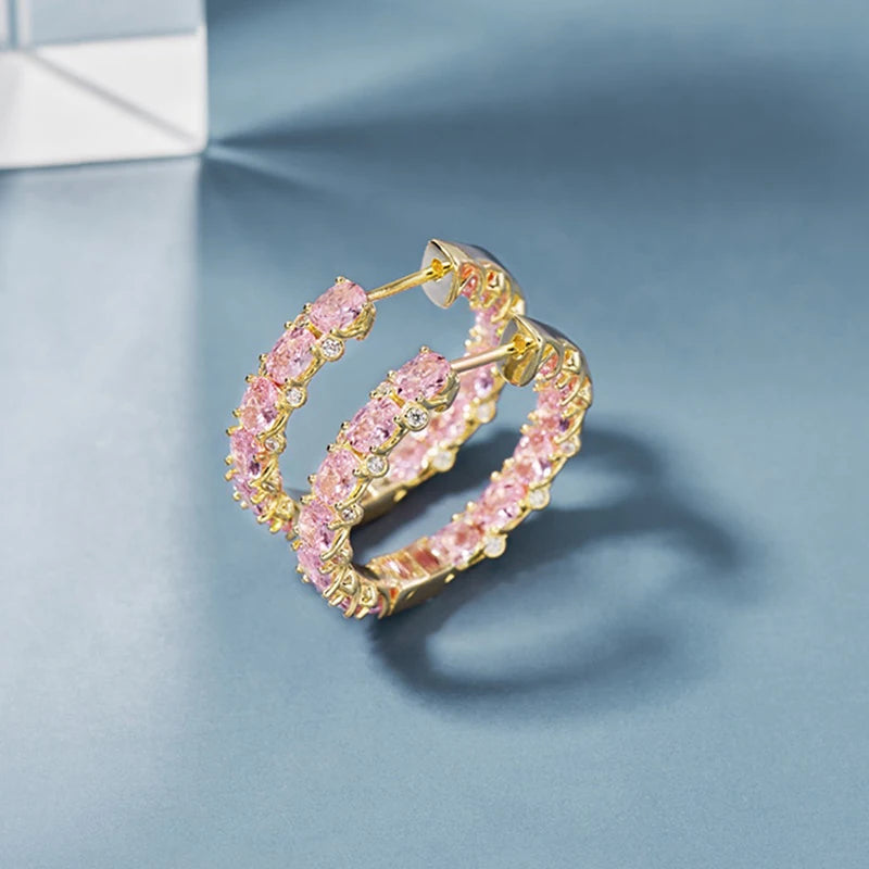 Huitan Aesthetic Women Hoop Earrings Silver Color/gold Color Fashion Daily Party Accessories Elegant Wedding Jewelry Inlaid CZ