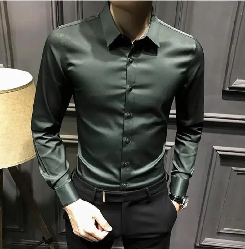 Clothes Business Male Top Plain with Print Men's Shirt and Blouse White Long Sleeve Elegant Hipster Silk Designer Cheap Brand I