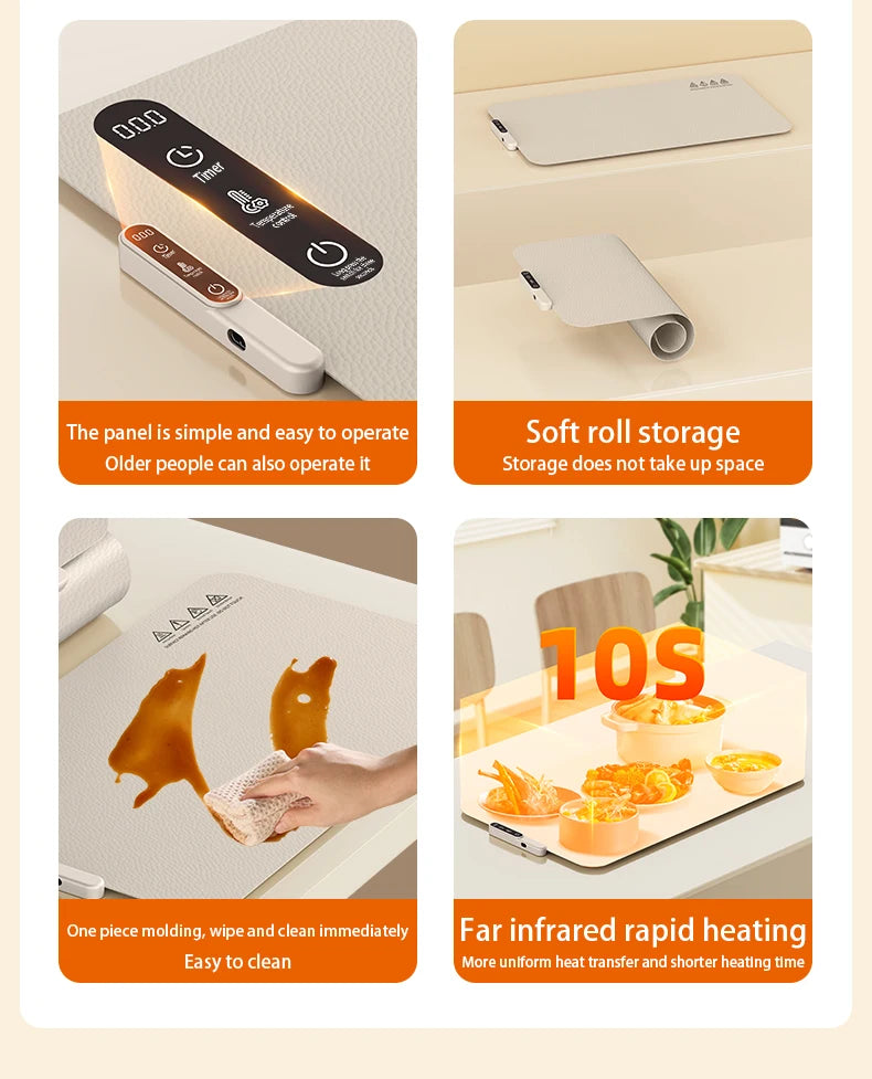 Electric Warming Tray Food Warmer Plate Foldable Portable Smart Food Fast Heating Mat Electric Warming Tray Food Warming Board