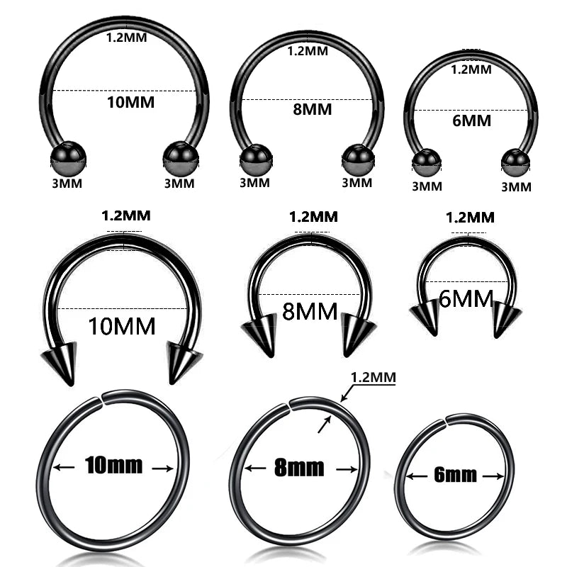 9pcs/lot Steel Ear Piercings Helix Piercings Eyebrow Piercings Lip Labret Rings Earring Tragus Barbell Piercings Body Jewelry
