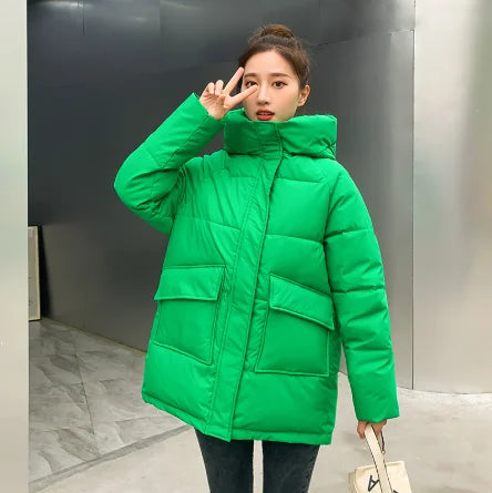 Clothing Women Cotton-Padded Jacket 2025 New Casual Elegant Loose Solid Color Warm Hooded Winter Warm Women Cotton Jacket H537
