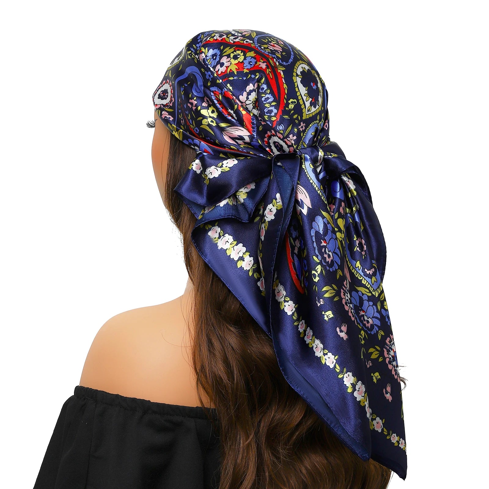 Head Scarf Women Luxury Brand Square 90*90cm Silk Foulard Satin Bandana Cheveux Soft Neckerchief Hijab Hair Scarves For Ladies