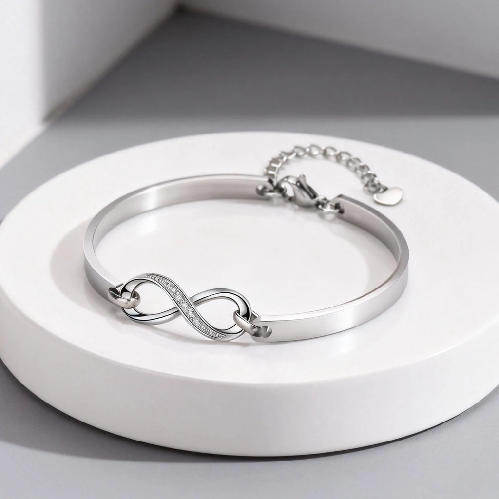 Infinite Symbol Link Bracelet for Women, Stainless Steel Zircon Bangle, Statement Jewelry Valentine's Day Gifts