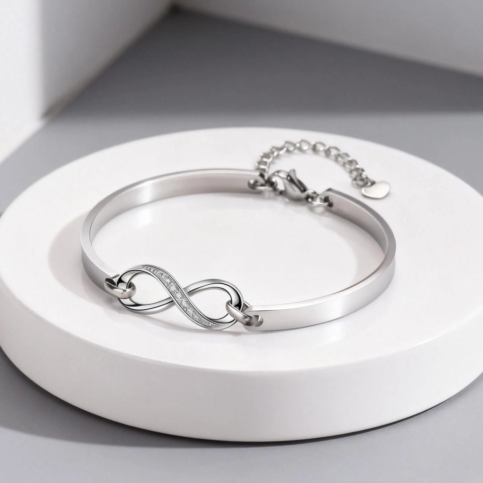 Infinite Symbol Link Bracelet for Women, Stainless Steel Zircon Bangle, Statement Jewelry Valentine's Day Gifts