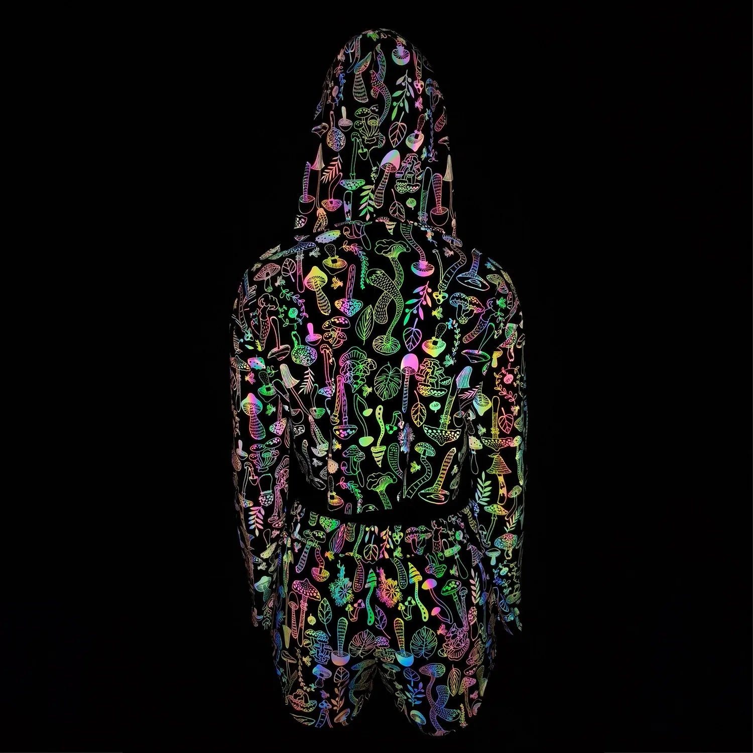 Spring Autumn Women Colorful Reflective Pullover Hoodies Y2K Harajuku Mushroom Printed Long Sleeve Crop Tops sudadera кофта