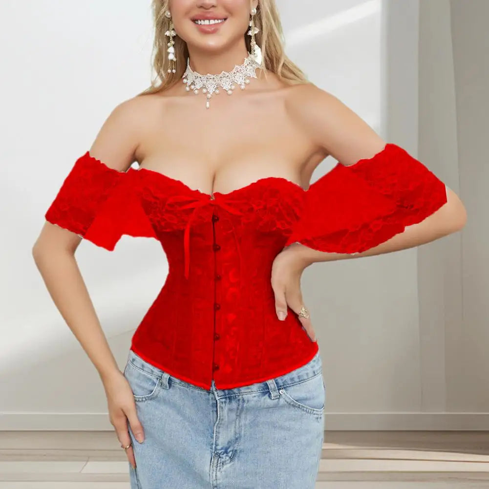 Wedding Lace Corset Women Shapewear Floral Lace Chest Lifting Corset Bodyshaper Top Boned Overbust Corset Waist Cincher 80%