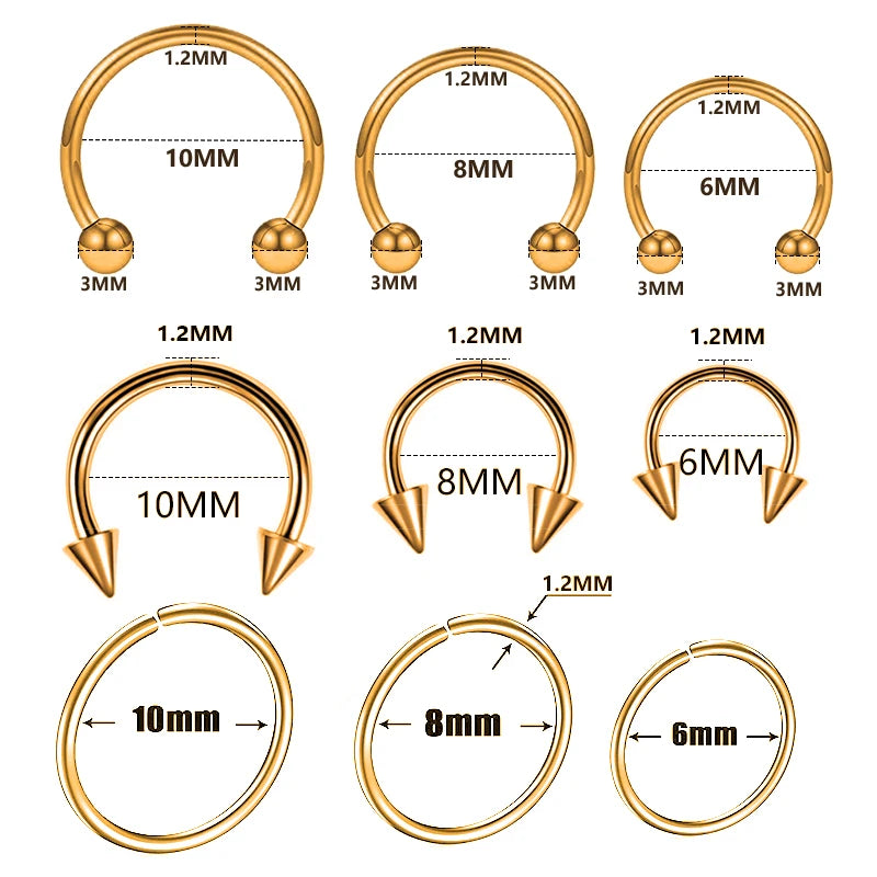9pcs/lot Steel Ear Piercings Helix Piercings Eyebrow Piercings Lip Labret Rings Earring Tragus Barbell Piercings Body Jewelry