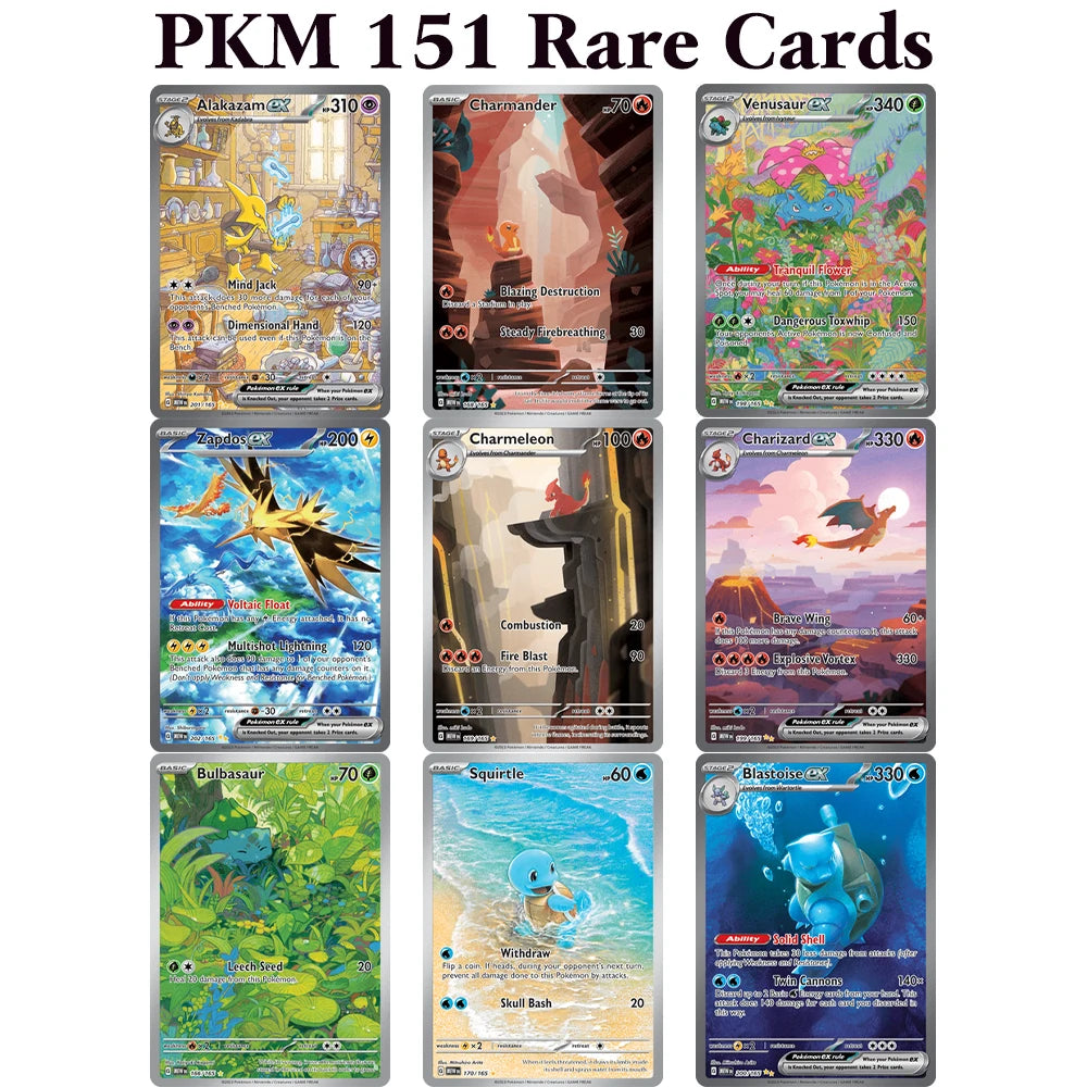 PKM 151 (MEW) Proxy Game Cards holographic PTCG Charizard/Blastoise/Venusaur/Zapdos/Alakazam/ex Charmander Squirtle Bulbasaur