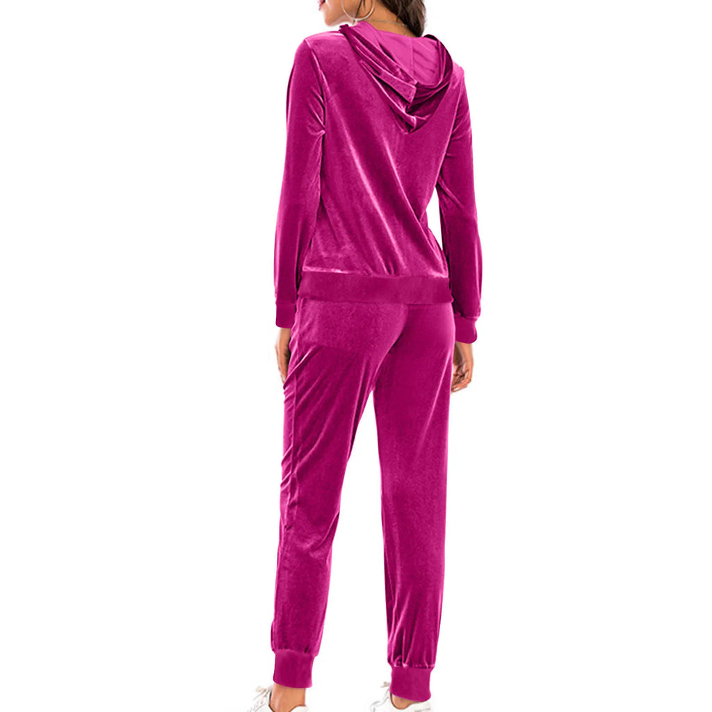 Two Pieces Women Pant Sets Solid Matching Sets Zipper Hooded Top Empire Drawstring Waist Pant Loose Casual 2025 Spring Autumn