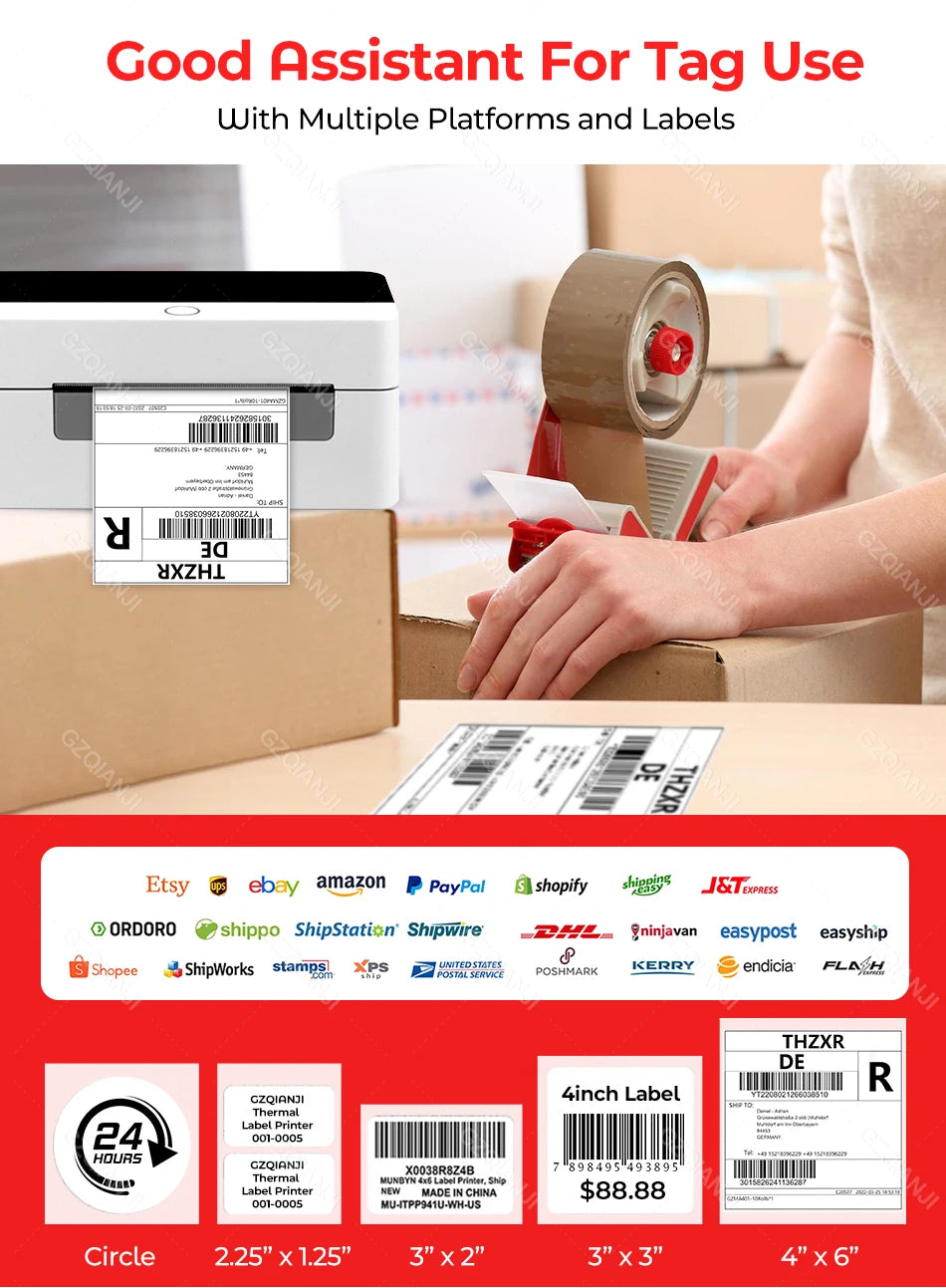 4x6 Shipping Label Printer WiFi Bluetooth USB Thermal Sticker Maker Desktop Barcode Printer for High Speed Express Airway Bill