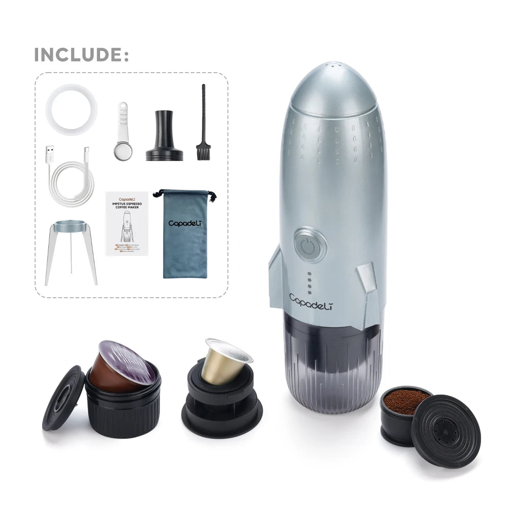Portable Electric Espresso Machine Travel Coffee Maker for Camping 3 in 1 Self-Heating for Ground Coffee & DG NS Capsule Pods