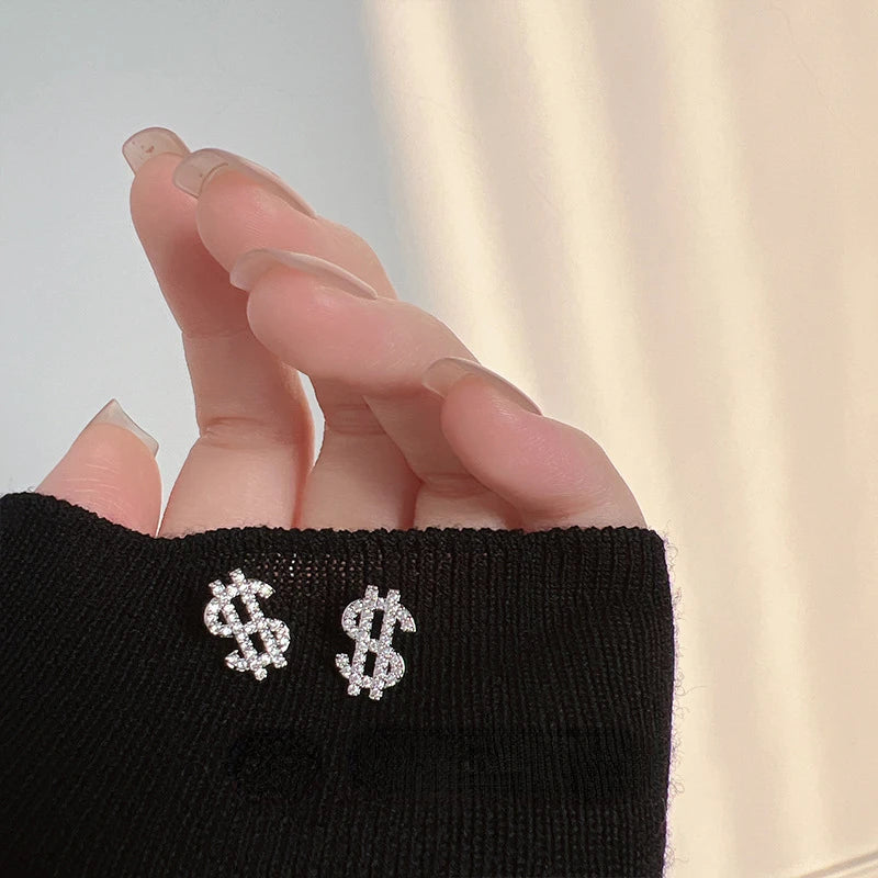 Gothic New Year Hair Wealthy Money Dollar Small Earrings New Tide Niche Design Sense Earrings Without Ear Holes Ear Clips Female