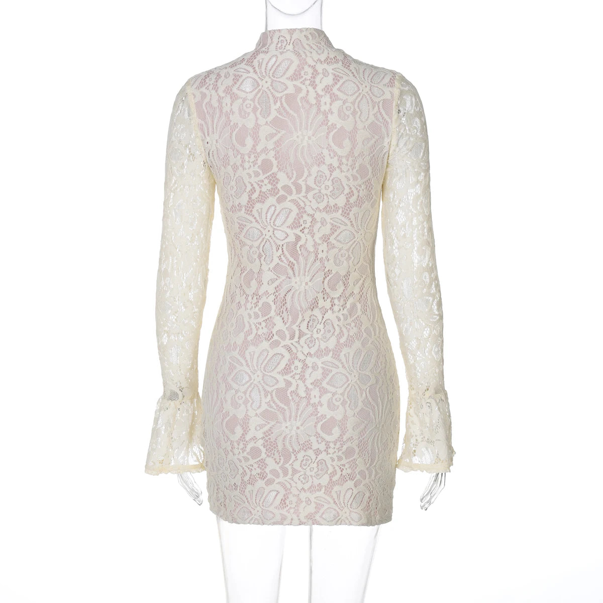 Dulzura Lace Hollow Out Long Flare Sleeves Bodycon Mini Dress Women’S Sexy Elegant Outfit Party Clubwear Winter Clothes