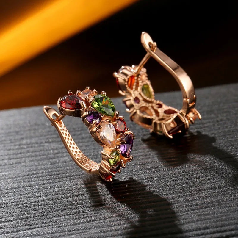 Korean Luxury Rose Gold Color Earrings Flash Zircon Ear Stud Earrings for Women Female Elegant Fashion Party Wedding Jewely Gift