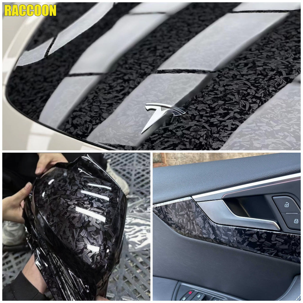 Premium PET Matte & Glossy Black Silver Red Forged Carbon Fiber Wrap Vinyl Car Film Motorcycle Scooter Vehicle Wrapping Foil