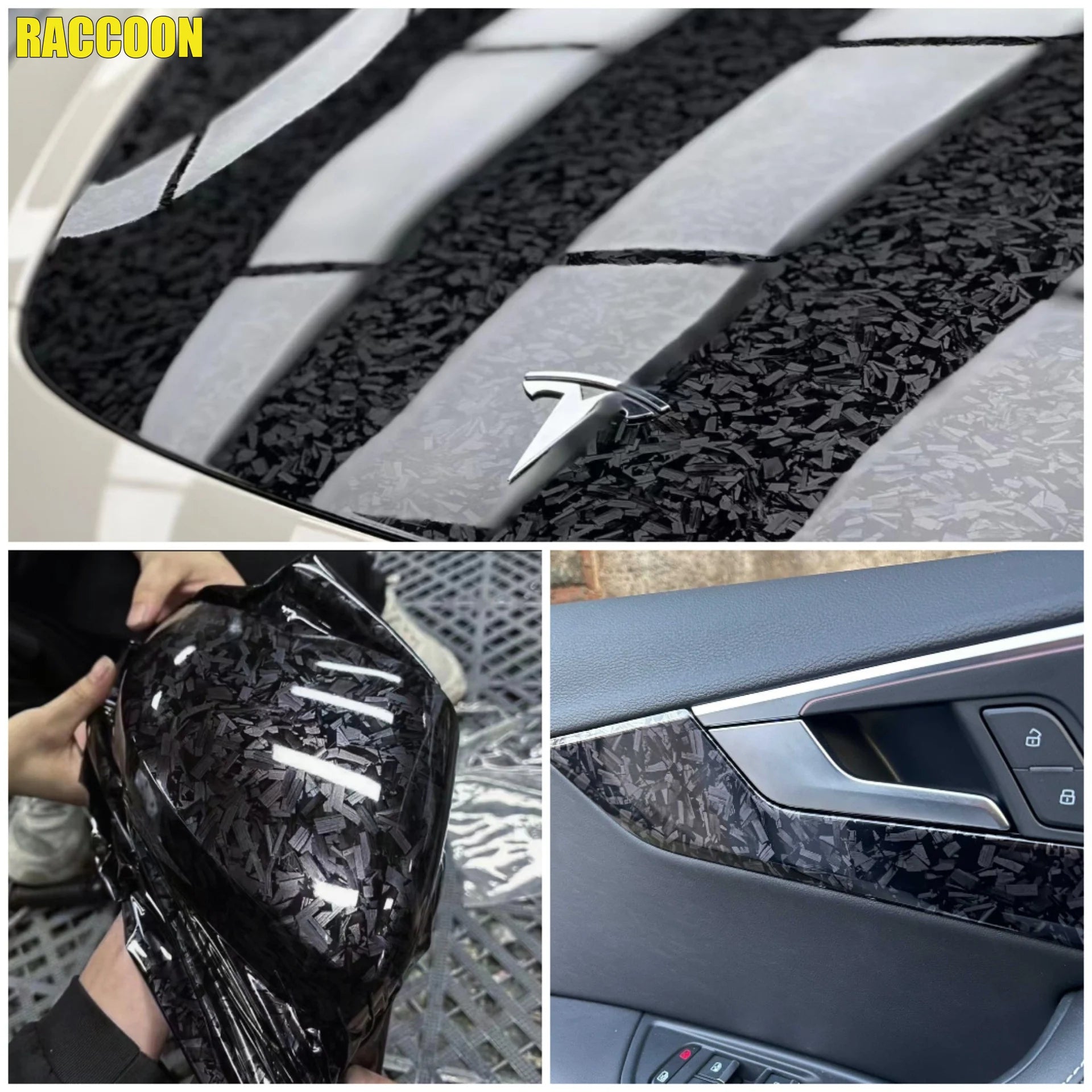 Premium PET Matte & Glossy Black Silver Red Forged Carbon Fiber Wrap Vinyl Car Film Motorcycle Scooter Vehicle Wrapping Foil