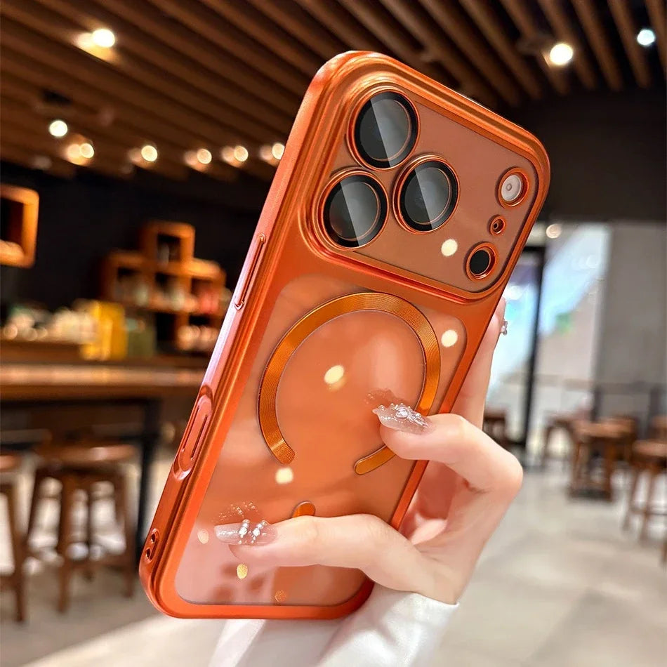 New Plating Transparent For Magsafe Magnetic Case for IPhone 17 17Pro 17 Pro Max 17 Air Original Soft TPU Lens Protector Cover