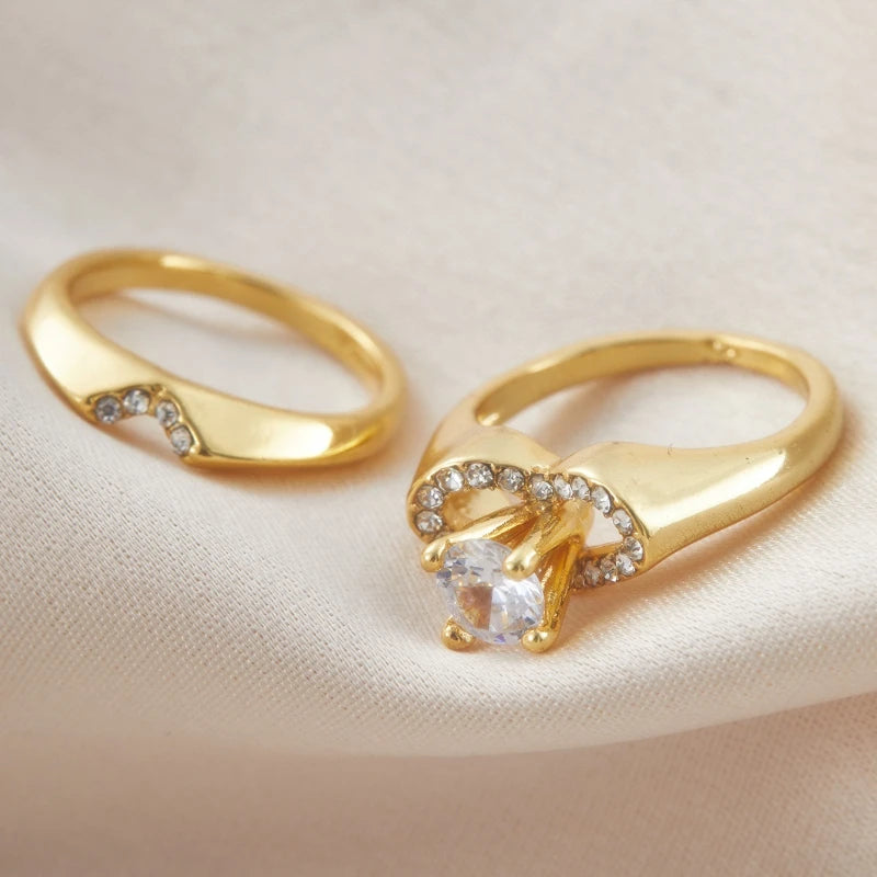2 Pieces/set of New Exquisite Sparkling Zircon Heart-shaped Rings, Ladies' Fashionable Daily Party Jewelry Gifts