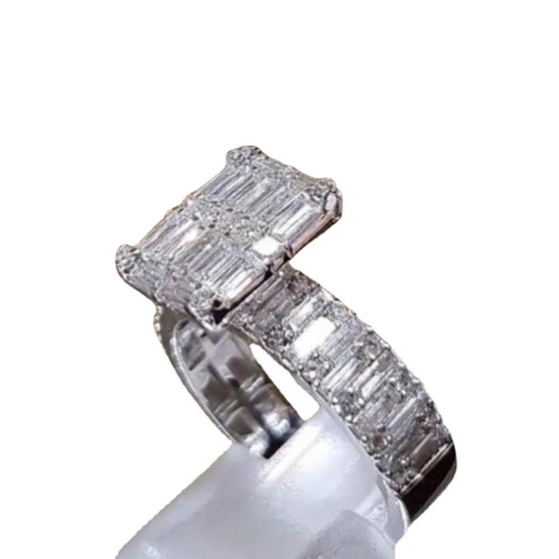 Milangirl Popular Classic Crystal Cubic Zirconia Women Ring Square Princess Cut Zircon Wedding Anniversary Present  Jewelry