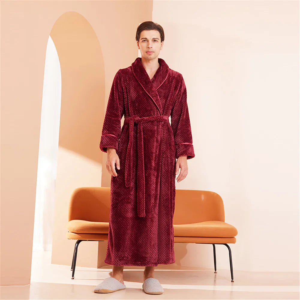 White Thickened Couple's Nightgown Women's Extended Flannel Bathrobe Couple Pajamas Casual Bathrobe Home Clothing