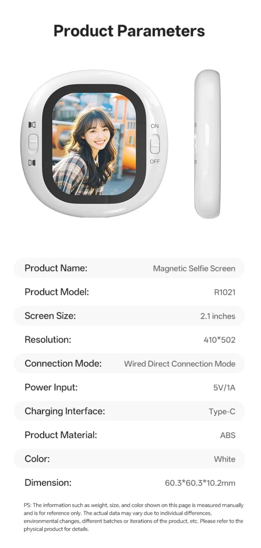 Mini Wireless Selfie Monitor Screen Magnetic 4K Bluetooth Selfie Monitor Screen with Vlog Live Stream /Selfie for iPhone/Android