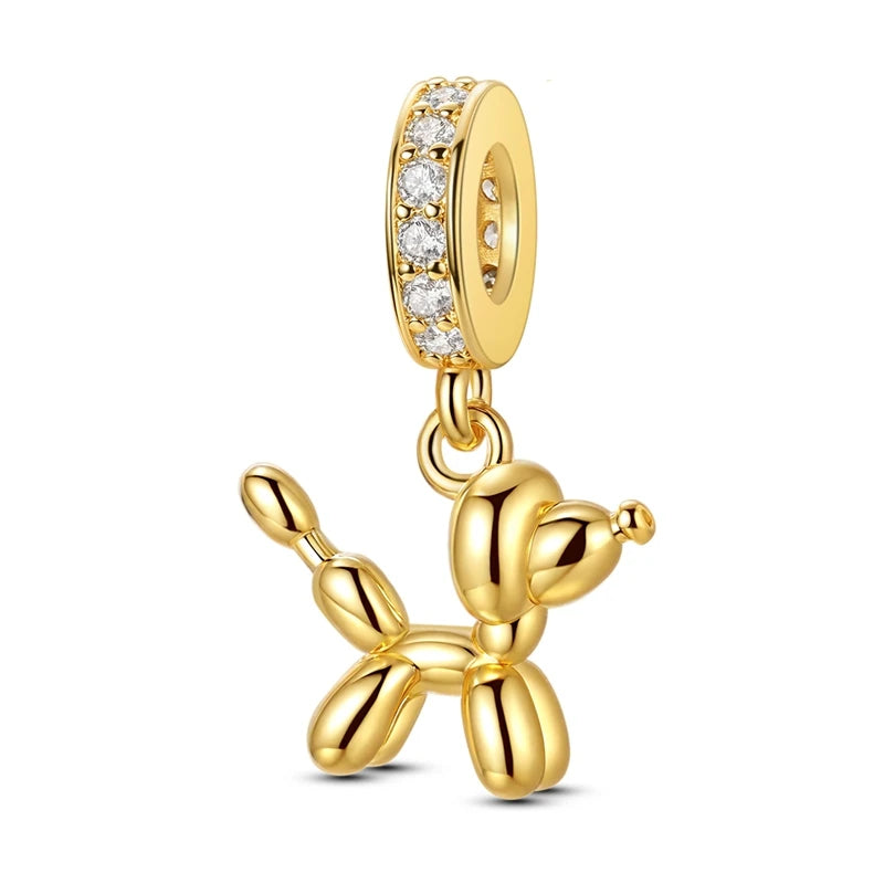 925 Sterling Silver Golden 3D Cocker Spaniel Dog Charm Fit Bracelet 2026 New Year Gifts Fashion Animal Jewelry for Women Girls