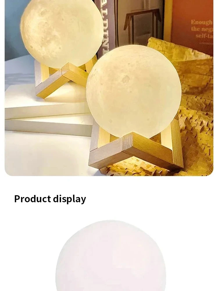 Lunar LED Night Light, Dimmable Bedroom Lamp, USB Powered Ambient Lighting for Desk, Camping, Gift, 3 Color Changing Mood Lamp