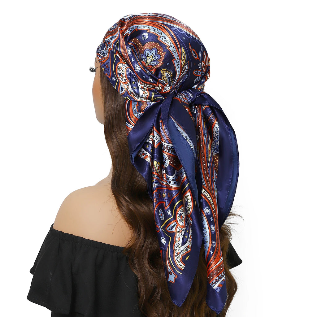 Head Scarf Women Luxury Brand Square 90*90cm Silk Foulard Satin Bandana Cheveux Soft Neckerchief Hijab Hair Scarves For Ladies