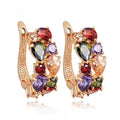 Korean Luxury Rose Gold Color Earrings Flash Zircon Ear Stud Earrings for Women Female Elegant Fashion Party Wedding Jewely Gift