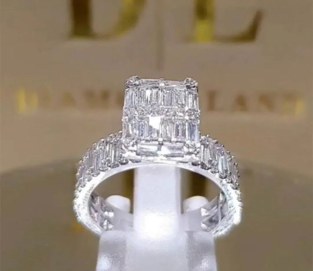 Milangirl Popular Classic Crystal Cubic Zirconia Women Ring Square Princess Cut Zircon Wedding Anniversary Present  Jewelry