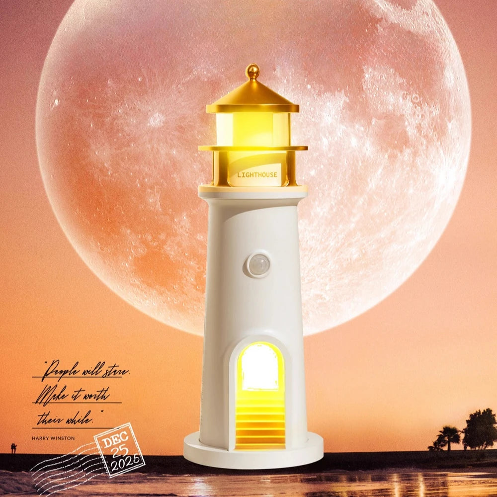 Floating Moon Lamp Projection Lighthouse Lamps Night Light Motion Sensor Light Room Decor Gift Lighthouse Ambient Lights