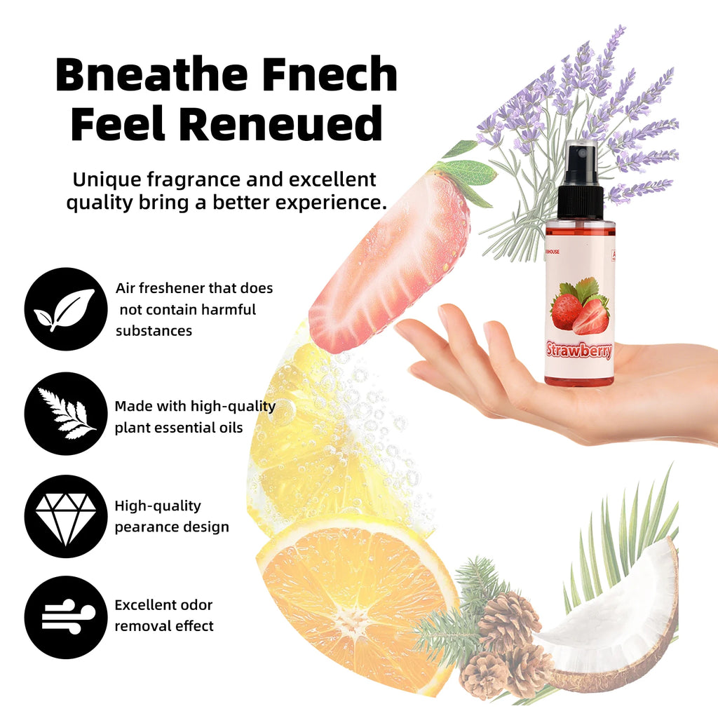 100ml STRAWBERRY-Scented Hand-Sprayed Air Freshener – Car Spray, Home Air Purifying & Deodorizing Fragrance