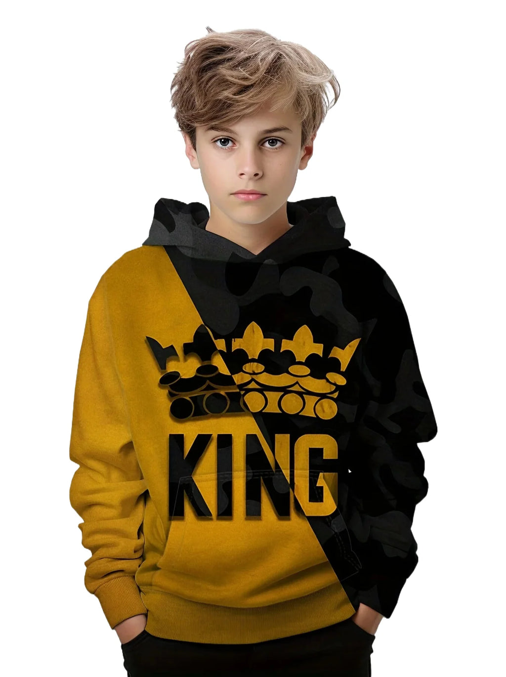 Hoodies Boy Casual Pullover Kids Hooded Long Sleeve King Print Sweatshirt Boys Spring Fall Kids Hoodie Tops Children's Clothing