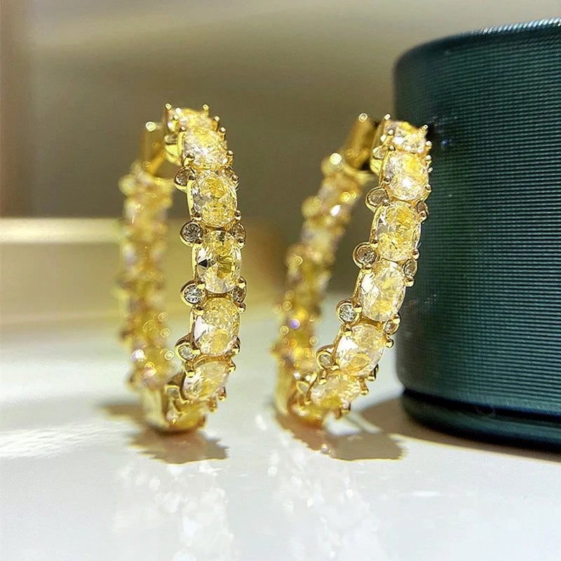 Huitan Aesthetic Women Hoop Earrings Silver Color/gold Color Fashion Daily Party Accessories Elegant Wedding Jewelry Inlaid CZ