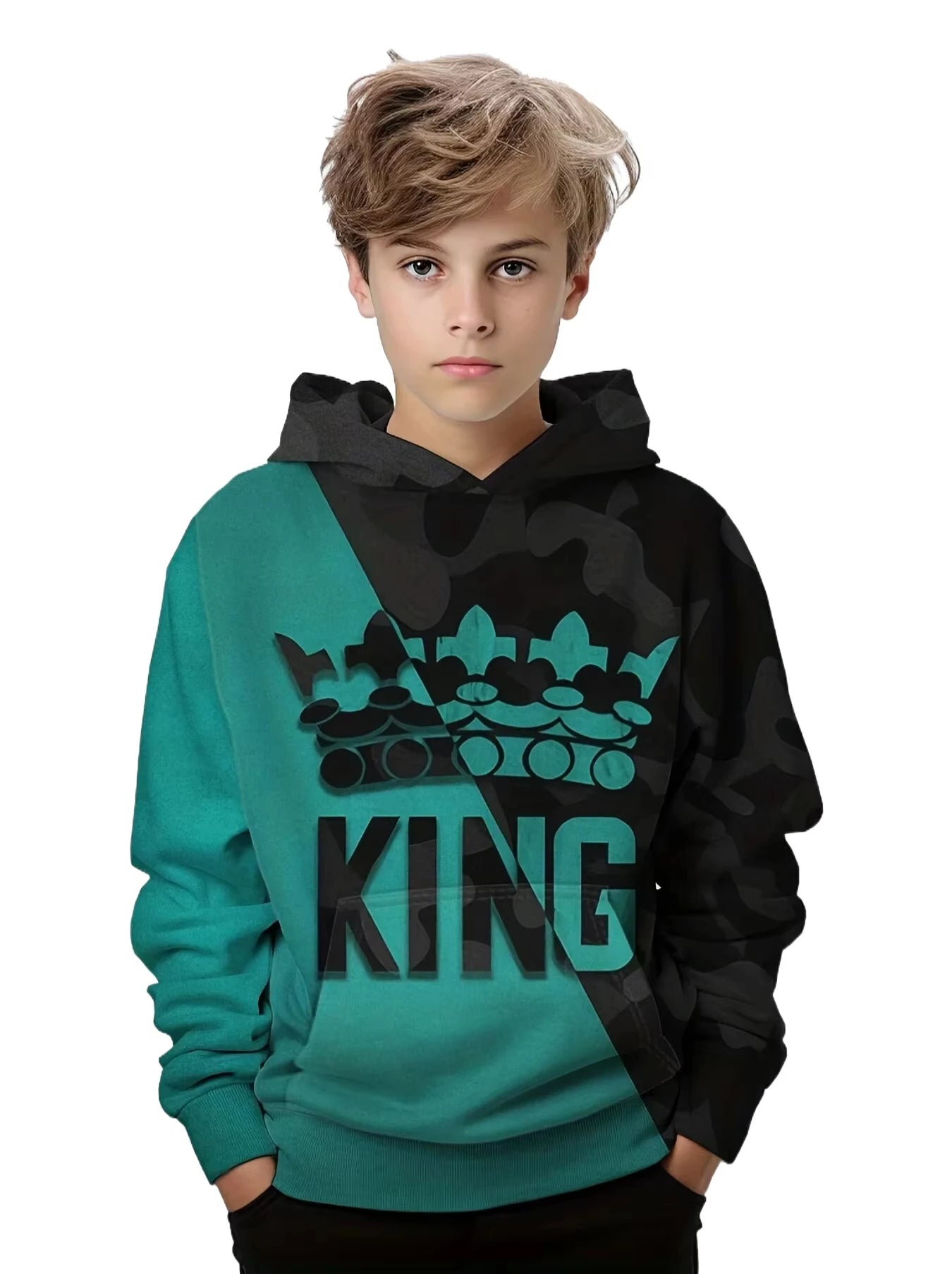 Hoodies Boy Casual Pullover Kids Hooded Long Sleeve King Print Sweatshirt Boys Spring Fall Kids Hoodie Tops Children's Clothing