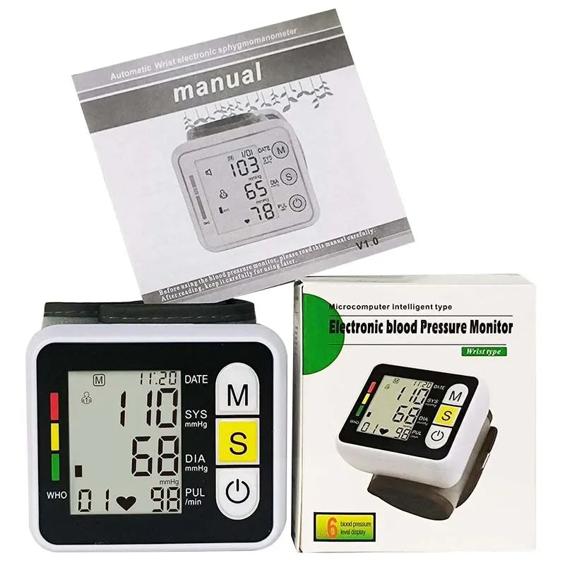 Automatic Tonometer Wrist Blood Pressure Monitor Sphygmomanometer PR LCD Screen Medical Digital Heart Rate Pulse Meter Measure