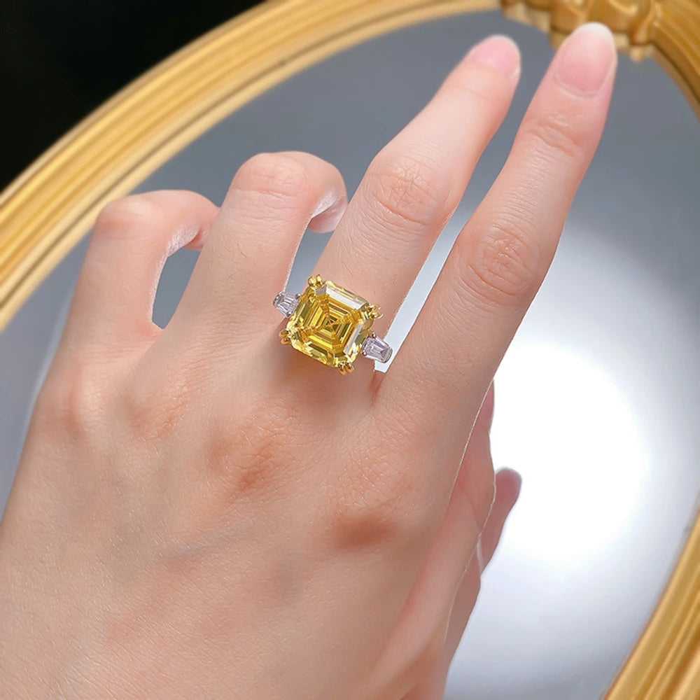 Original 925 Sterling Silver Wedding Engagement finger Rings For Women Topaz 5ct Asscher cut Simulated Diamond Platinum Jewelry