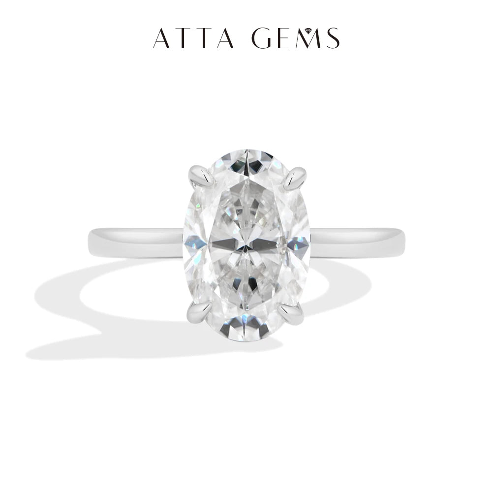 ATTAGEMS Oval Cut 12*8mm 4.5CT D VVS1 Moissanite Rings 925 Sterling Silver for Women Engagement Wedding Luxury Band Jewelry Gift